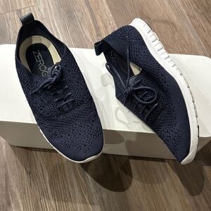 Cole Haan Blue and White Knit Slip-On Sneakers